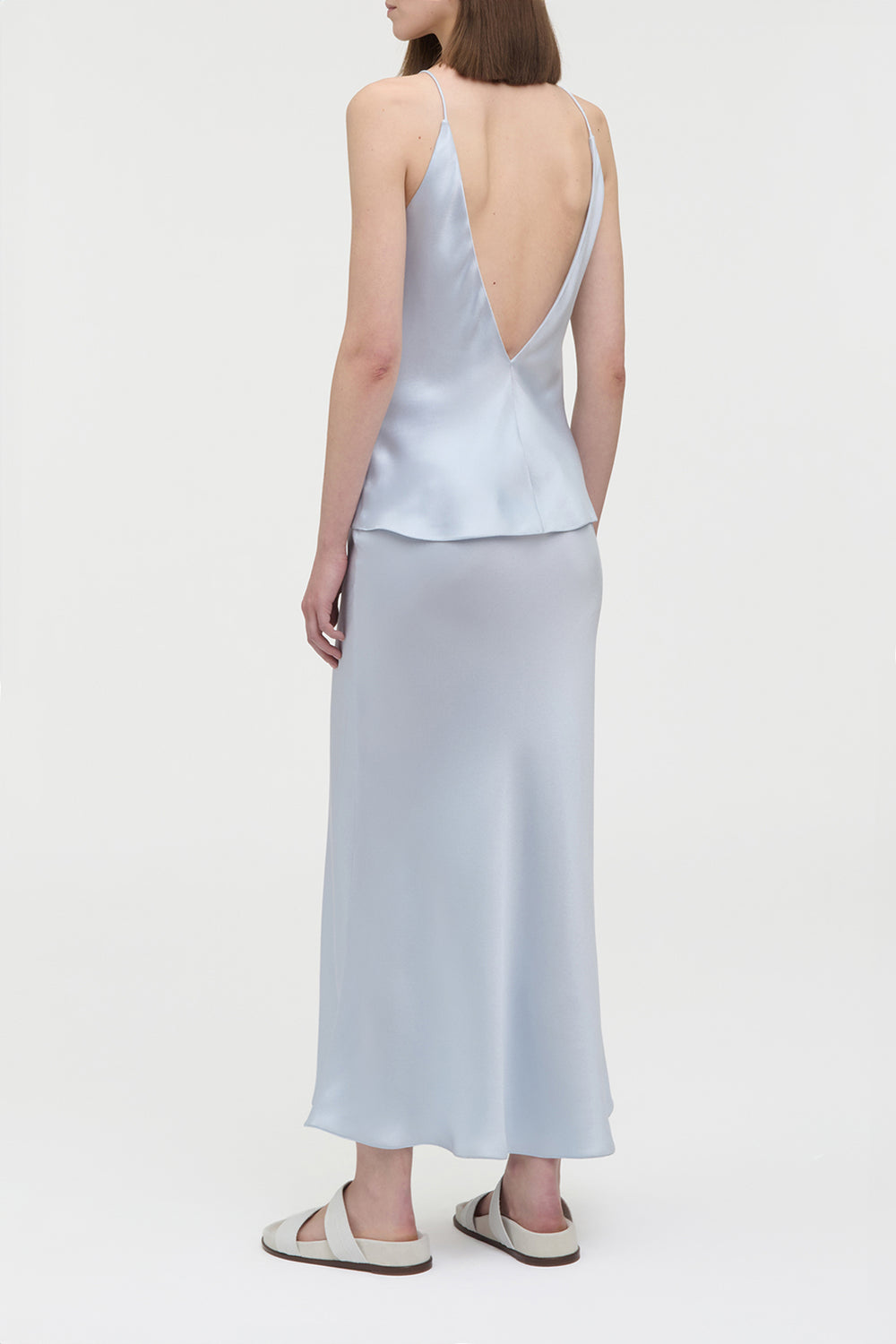 Frei Maxi Skirt in Light Blue Silk Satin