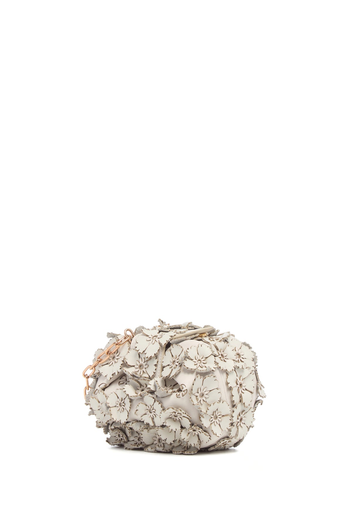 Soft Demi Embroidered Floral Clutch with Chain in Ivory Leather