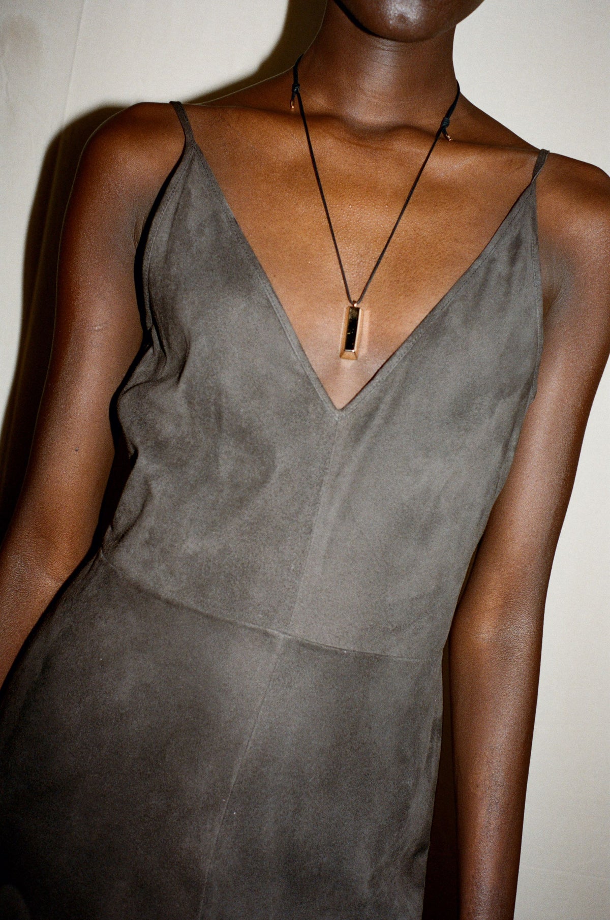 Brigita Slip Dress in Dark Chocolate Suede