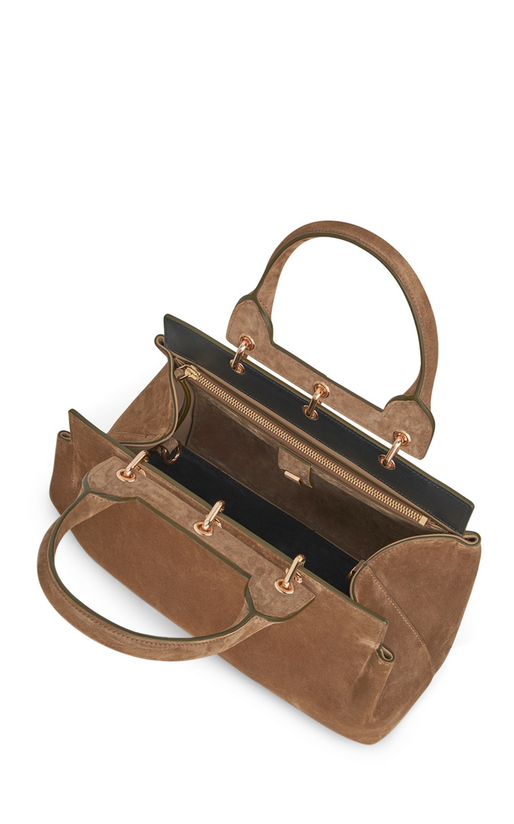Large Amethyst Bag in Dark Sand Suede