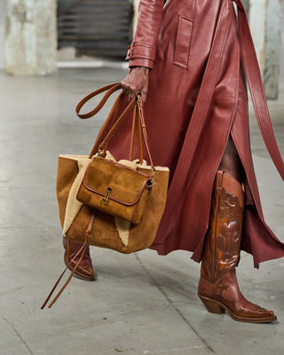 Cognac Shearling Marija Tote Bag - Styled On Model | Gabriela Hearst