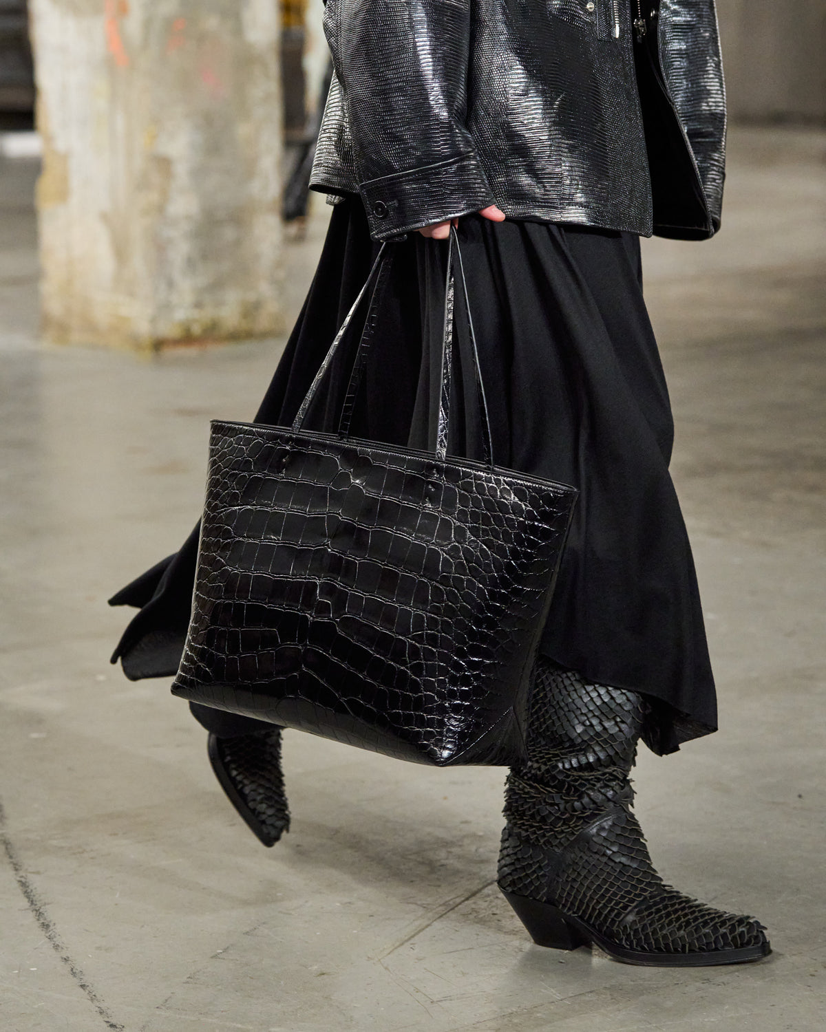 Croco Tote Bag in Black Crocodile Leather