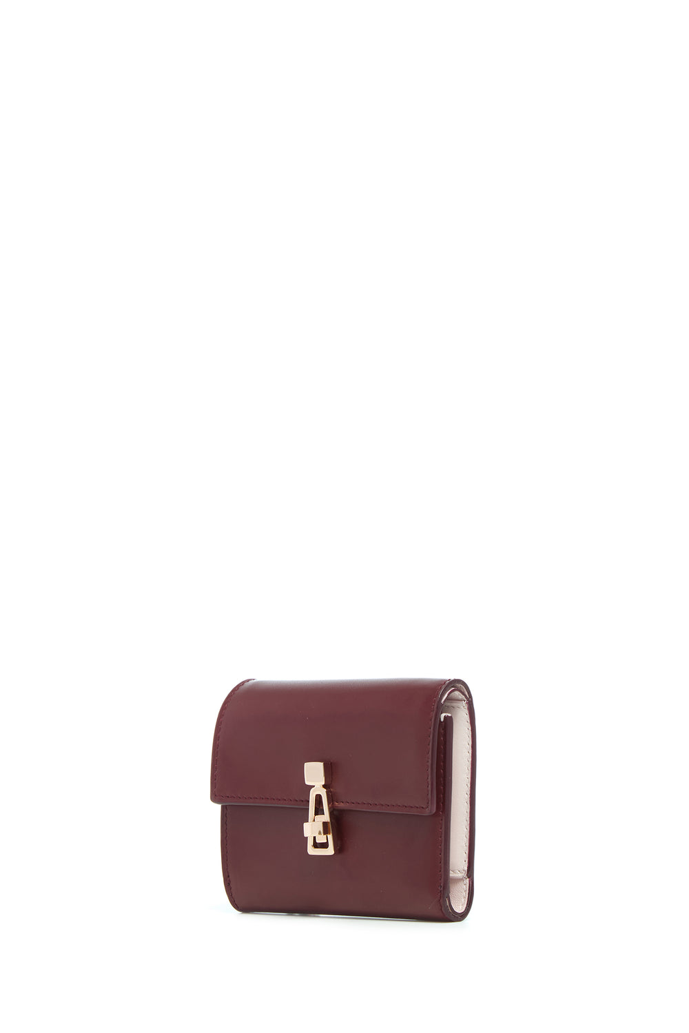 Compact Flat Wallet in Bordeaux & Pink Leather