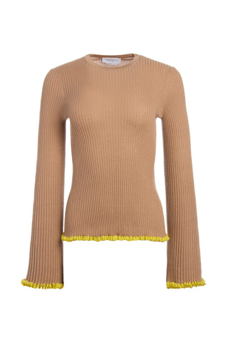 Erya Knit Crewneck Sweater in Camel Cashmere Silk