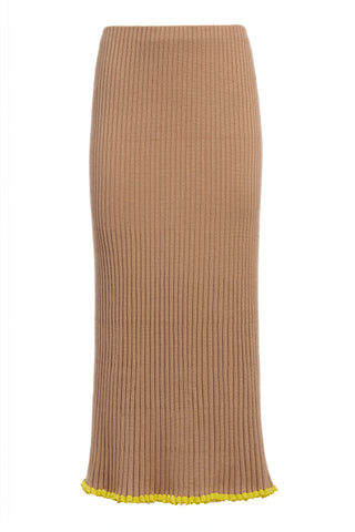 Kavya Knit Maxi Skirt in Camel Cashmere Silk