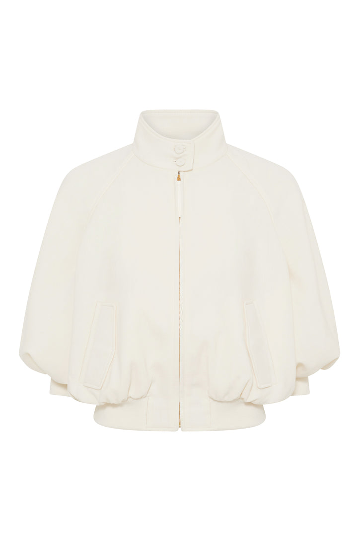 Aluin Jacket in Ivory Virgin Wool Crepe