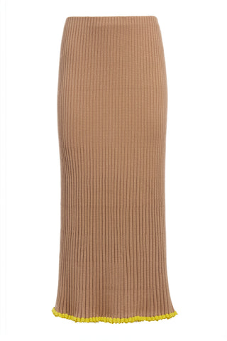 Kavya Knit Maxi Skirt in Camel Cashmere Silk