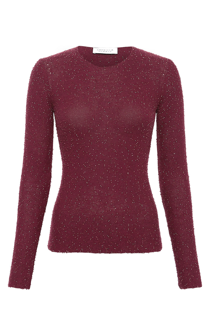 Nello Knit Sweater in Bordeaux & Fuchsia Beaded Cashmere