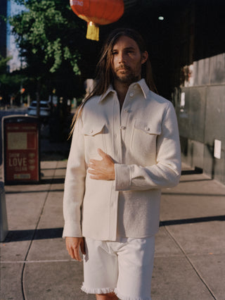 Ivory Cashmere Felt John Austin Shirt - On Model Street Style | Gabriela Hearst