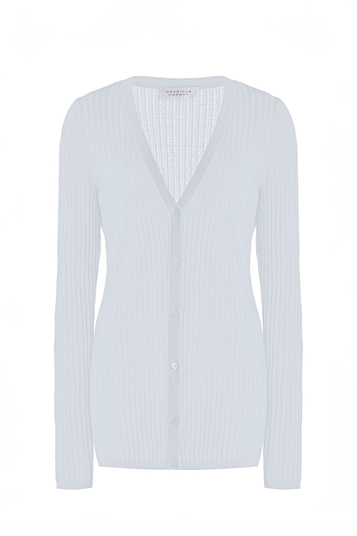 Emma Pointelle Knit Cardigan in Light Blue Cashmere Silk