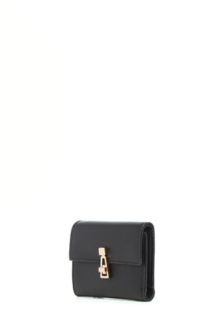 Black Leather Compact Flat Wallet - Side Angle | Gabriela Hearst