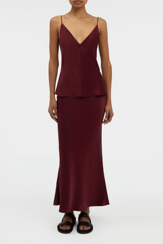 Frei Maxi Skirt in Bordeaux Silk Satin