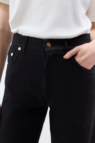 Black Denim Amoret Jeans Waist Detail - Custom Hardware | Gabriela Hearst