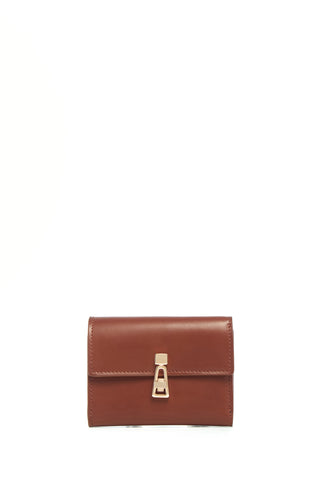 Cognac Leather Compact Flat Wallet - Front View | Gabriela Hearst