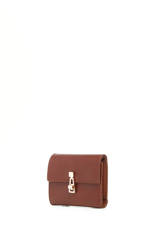 Cognac Leather Compact Flat Wallet - Side Angle | Gabriela Hearst