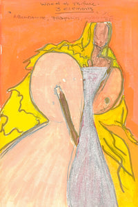 Sephir Puff Sleeve Maxi Dress in Ivory Silk Wool Cady, Black Linen Slub & Leather