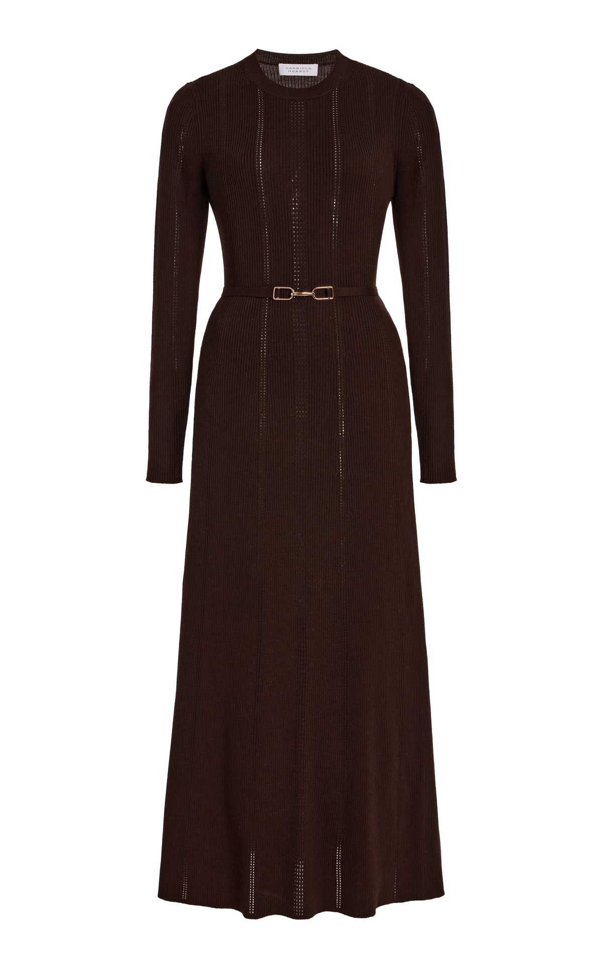 Imagene Pointelle Knit Midi Dress in Chocolate Merino Wool