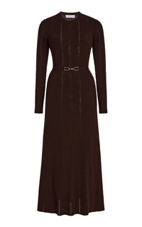 Imagene Pointelle Knit Midi Dress in Chocolate Merino Wool