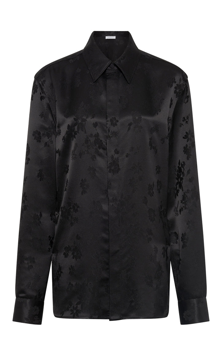 Cruz Shirt in Black Embroidered Silk