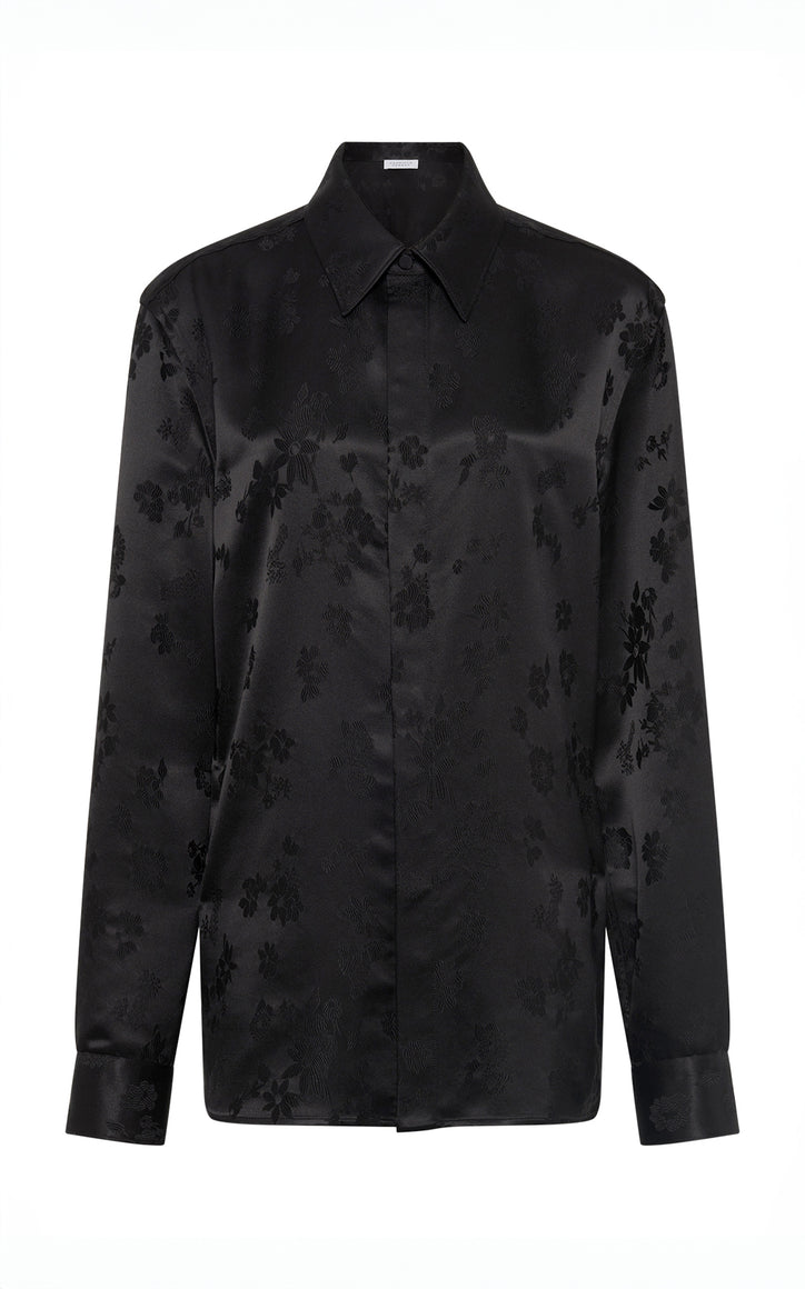 Cruz Shirt in Black Embroidered Silk