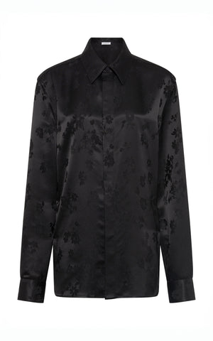Cruz Shirt in Black Embroidered Silk