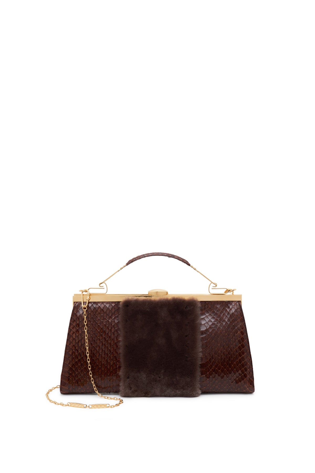 Vintage No.11 Bag in Cognac Snakeskin & Recycled Beaver Fur
