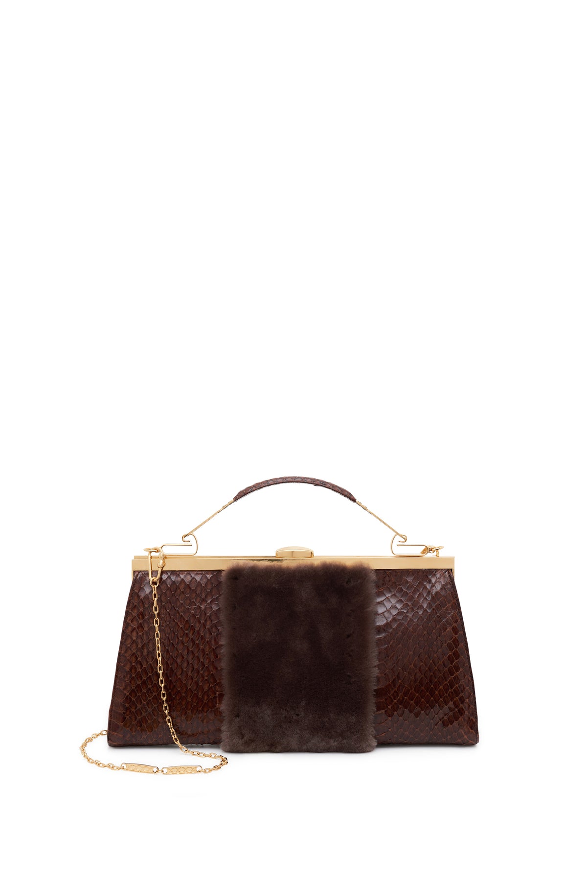 Vintage No.11 Bag in Cognac Snakeskin with Recycled Fur Detail