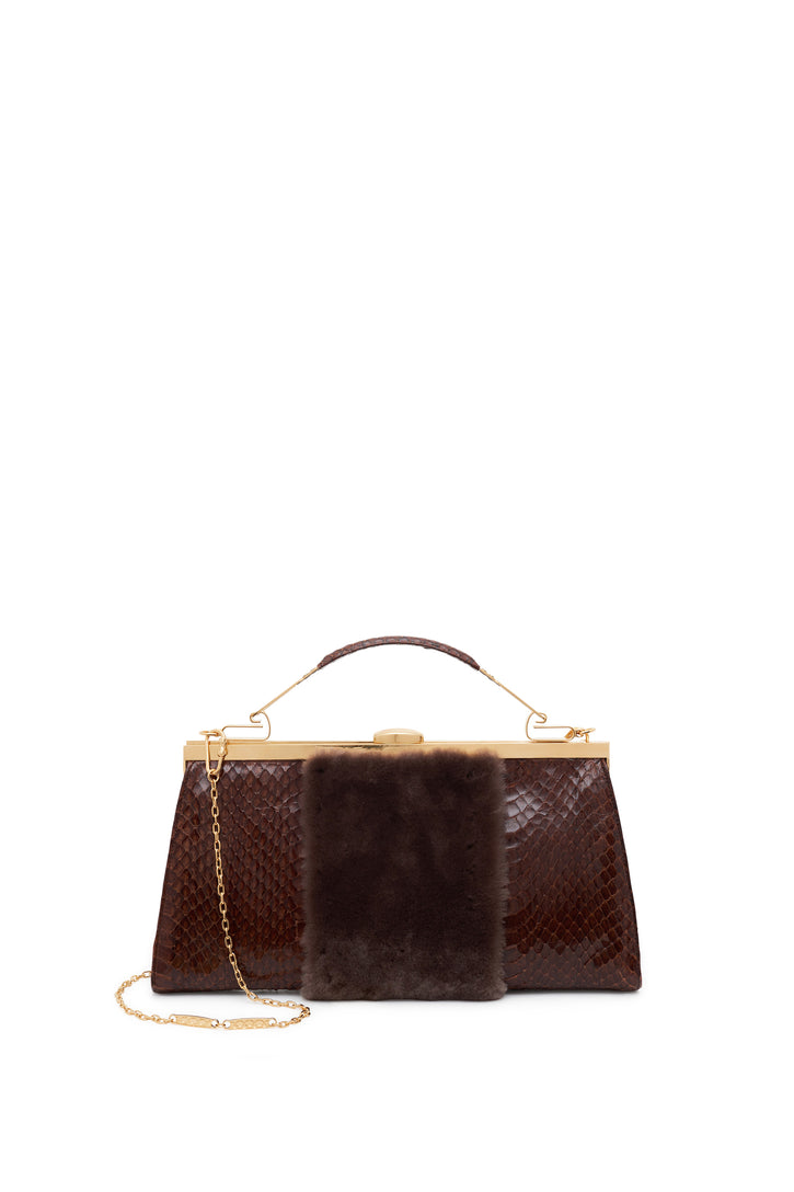 Vintage No.11 Bag in Cognac Snakeskin & Recycled Beaver Fur