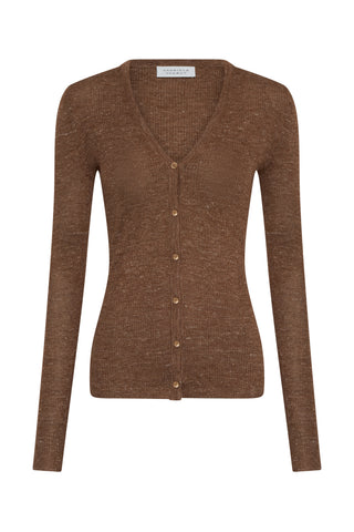 Aiste Knit Cardigan in Chestnut Cashmere Silk with Hemp