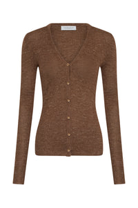 Aiste Knit Cardigan in Chestnut Cashmere Silk with Hemp