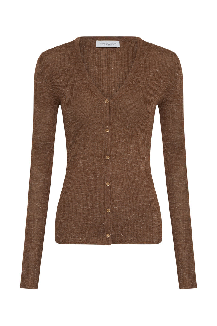 Aiste Knit Cardigan in Chestnut Cashmere Silk with Hemp