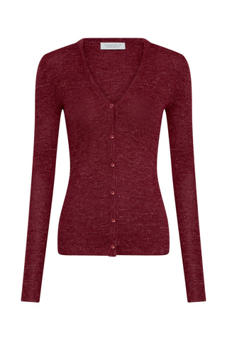 Aiste Knit Cardigan in Bordeaux Cashmere Silk with Hemp