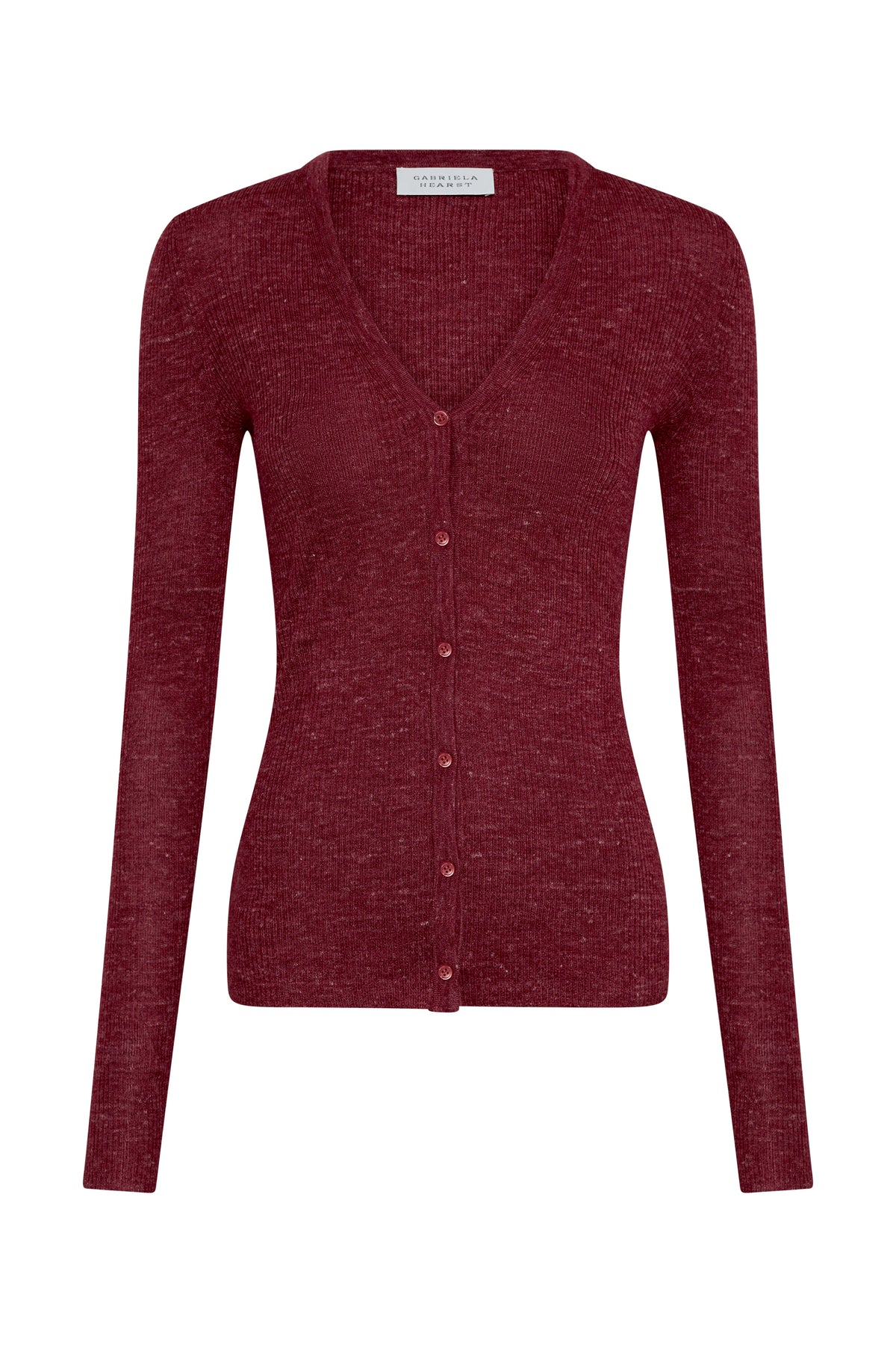 Aiste Knit Cardigan in Bordeaux Cashmere Silk with Hemp
