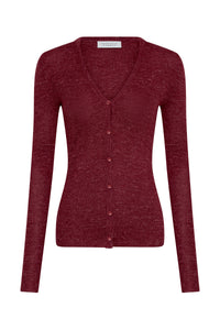 Aiste Knit Cardigan in Bordeaux Cashmere Silk with Hemp