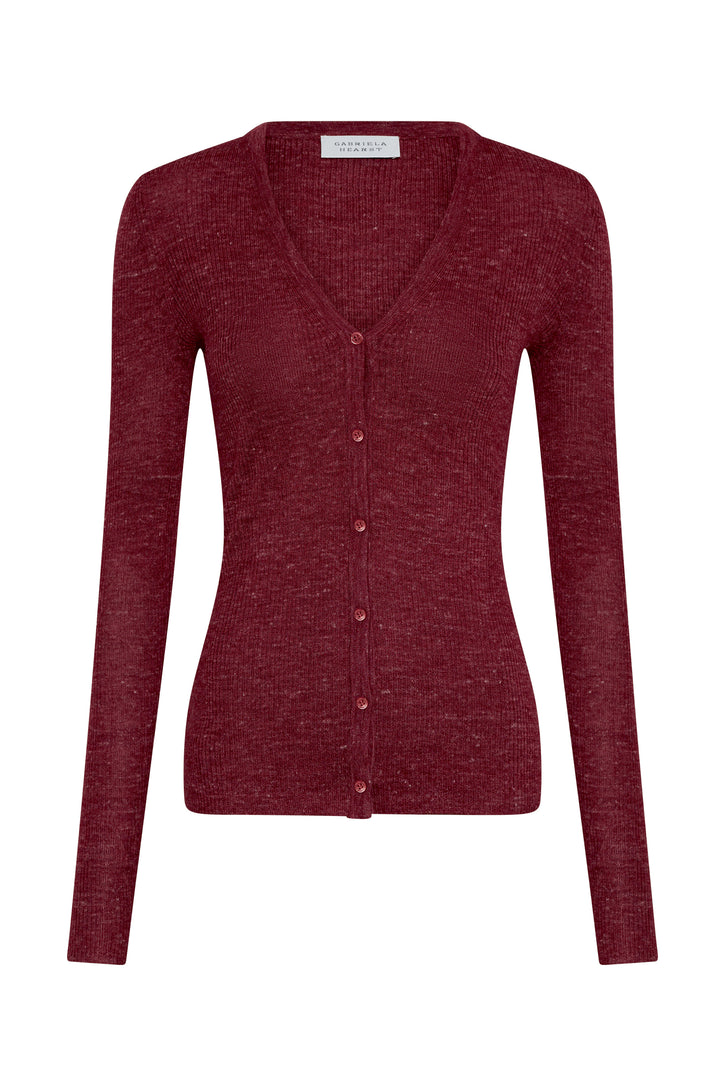 Aiste Knit Cardigan in Bordeaux Cashmere Silk with Hemp