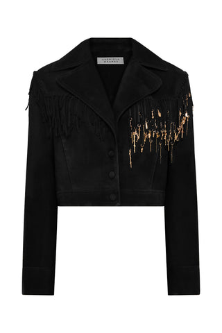 Azra Coat in Black Suede with Rosegold Charms