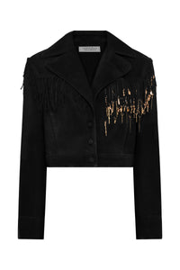 Azra Coat in Black Suede with Rosegold Charms