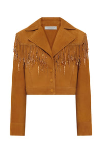 Azra Coat in Cashew Suede with Rosegold Charms