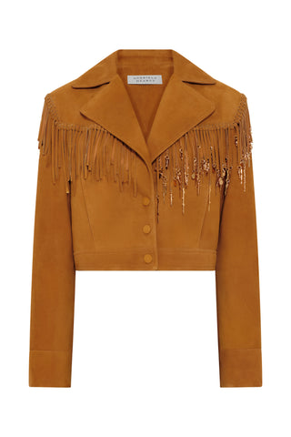Cashew Suede Azra Fringe Jacket with Rose Gold Charms - Product View | Gabriela Hearst