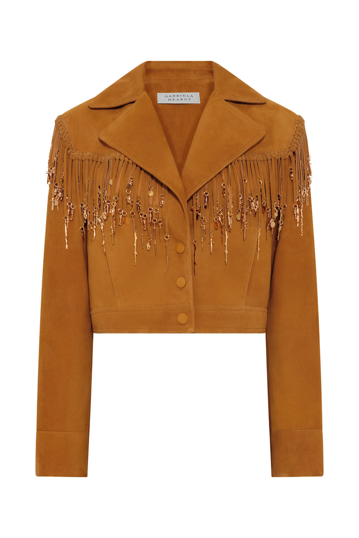 Azra Coat in Cashew Suede with Rosegold Charms