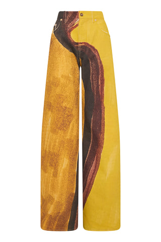Yellow Multicolor Recycled Denim Amoret Barrel-leg Jeans - Flat Lay | Gabriela Hearst