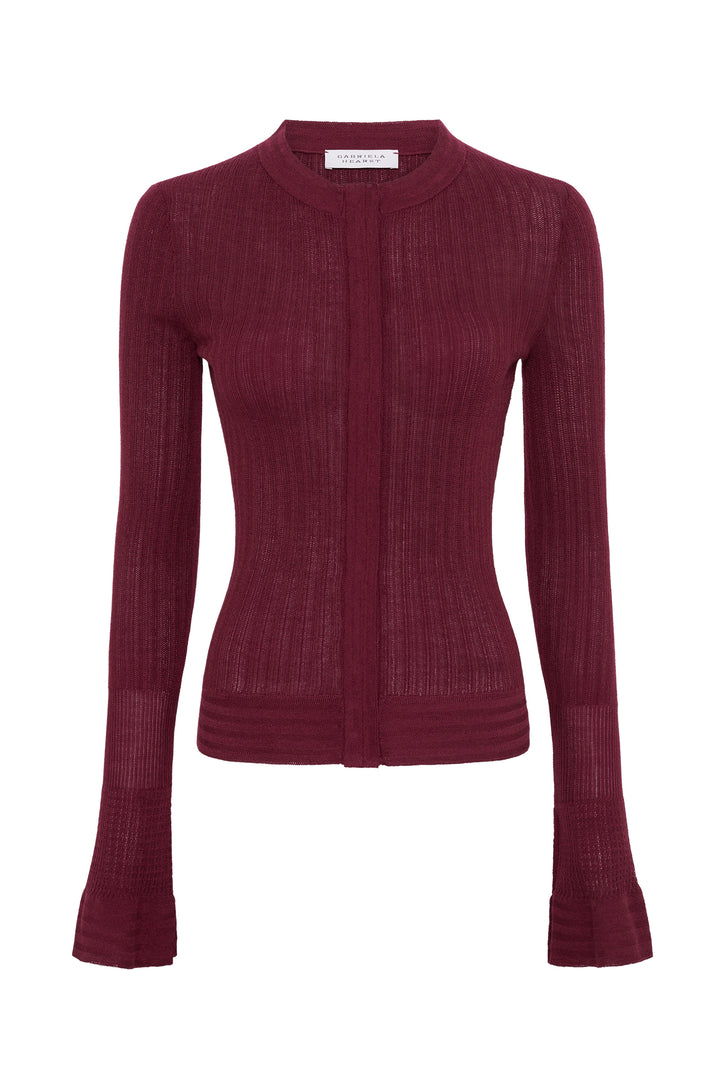 Albina Knit Shirt in Bordeaux Cashmere Silk
