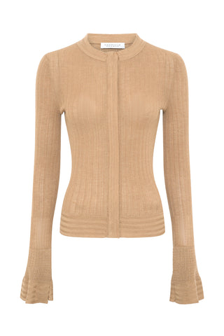 Albina Knit Shirt in Camel Cashmere Silk