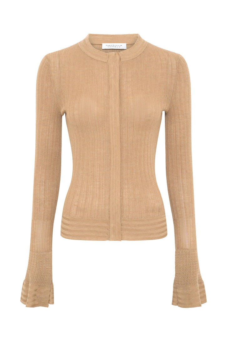 Albina Knit Shirt in Camel Cashmere Silk