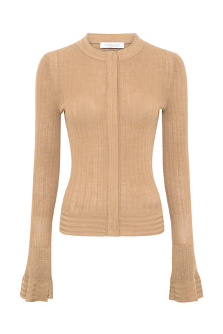 Albina Knit Shirt in Camel Cashmere Silk
