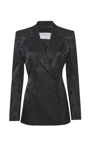 Black Embroidered Silk Aleah Blazer - Front View Product Shot | Gabriela Hearst