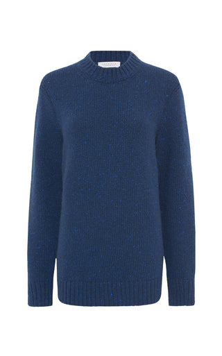 Alfie Knit Sweater in Electric Navy Speckled Aran Cashmere