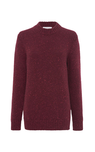 Bordeaux Speckled Cashmere Crewneck Sweater - Flat Lay, Donegal Knit Texture | Gabriela Hearst