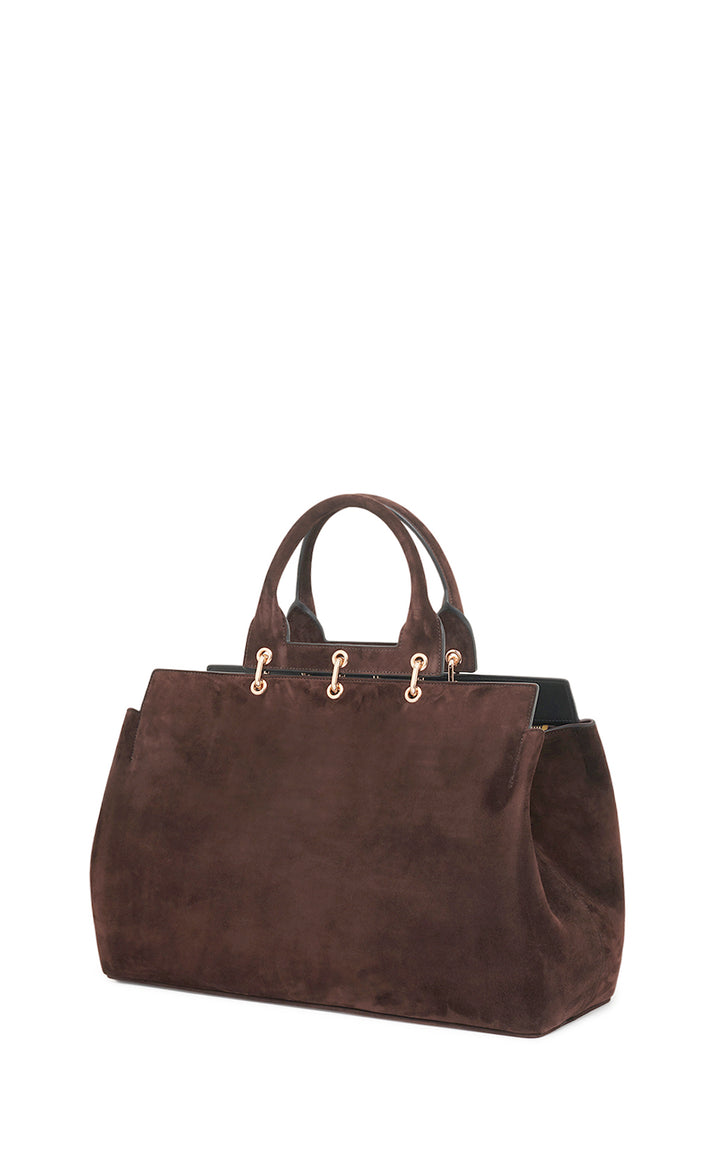 Large Amethyst Bag in Dark Brown Suede