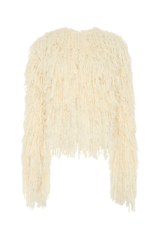 Amina Fringe Knit Jacket in Off White Silk Cashmere